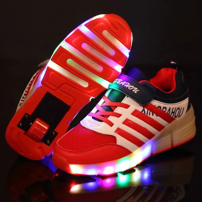 

2018 Girls/Boys Child Jazzy Junior Student LED Lighted Flashing Roller Skate Sport Kids Angel Wings Sneakers With Wheels Tenis