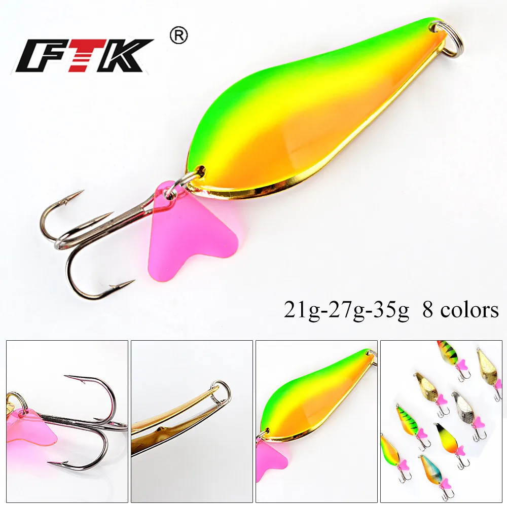 

FTK 1PC Metal Spinner Fishing Lure 8Colors Hard Baits Spoon 21G/27G/35G 6-8.5CM With 1#-1/0# Hook Paillette Wobbler Pesca Tackle