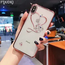FTAIDKJ الفاخرة واضحة شفافة لينة الغلاف الخلفي ل iphone XS ماكس XR X 7 6 6 S 8 زائد حالة الحب القلب بلينغ الماس السيليكون كابا(China)