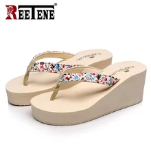 REETENE/Летняя женская обувь; шлепанцы для ванной на платформе; пляжные вьетнамки; женские шлепанцы на высоком каблуке; модная женская обувь