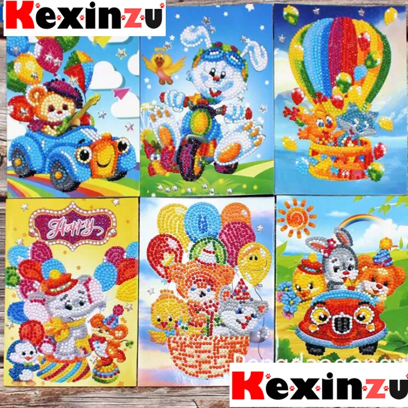

Cartoon Greetings Card 5D Diy Partial Round Stone Bead Diamond Painting Mosaic 6pcs kit 3D Diamant Embroidery Cross Stitch Gift