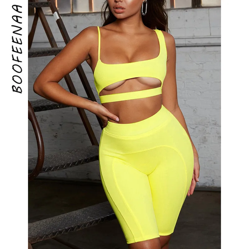 BOOFEENAA الأصفر Bodycon انقطاع 2 قطعة مجموعة المحاصيل أعلى و السائق السراويل مثير اثنين من قطعة للنساء مطابقة مجموعة 2019 الصيف C66-AA46 BOOFEENAA الأصفر Bodycon انقطاع 2 قطعة مجموعة المحاصيل أعلى و السائق السراويل مثير اثنين من قطعة للنساء مطابقة مجموعة 2019 الصيف C66-AA46