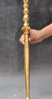 

19" tibet buddhism brass Mahakala buddha head Phurpa Vajra Dorje Kamimuchi Whip