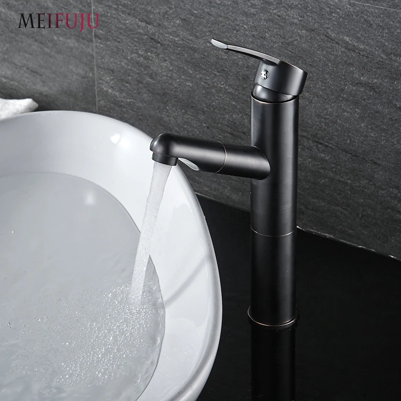 

Black Bronze Long Basin Faucet Hot and Cold Bathroom Wash Basin Faucets Pull Out Spout Crane Copper Sink Mixer Tap Water Taps