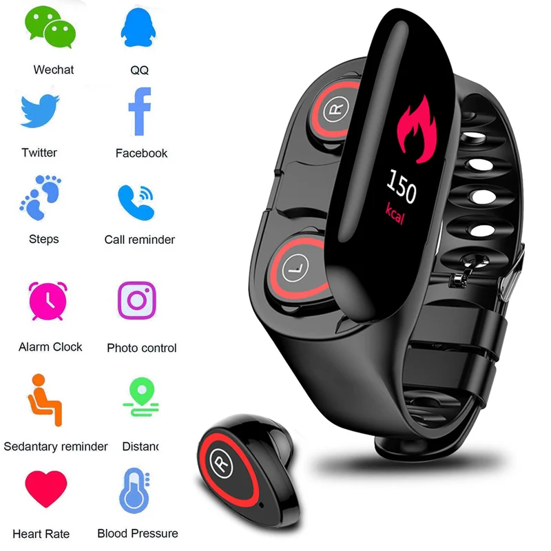 

TWS Wireless Bluetooth 5.0 Earphone Wireless for Iphone Smart Watch with Heart Rate Monitor 2 IN 1 Stereo Sports Earbuds for Men