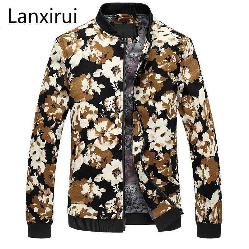 

New Fashion Men 'S Jacket Flower Print Bomber Jacket Autumn Jaqueta Masculino Casual Male Clothing Size 5xl 6xl Mj409