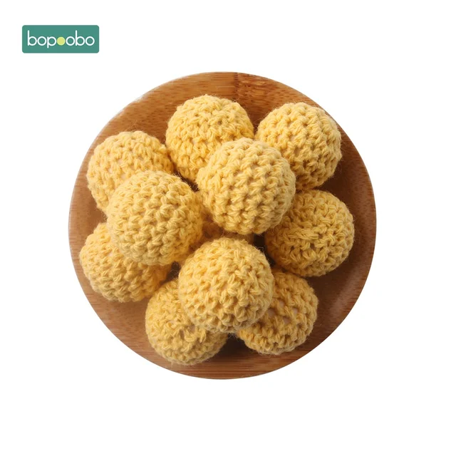 Bopoobo 20mm 10pcs Wooden Crochet Beads Chewable Beads DIY Wooden Teething Knitting Beads Jewelry Crib Sensory Toy Baby Teether 21