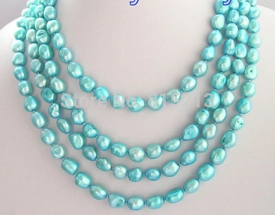 

N1370 80" Light Turquoise Blue Baroque Freshwater Pearl Necklace % Discount AAA
