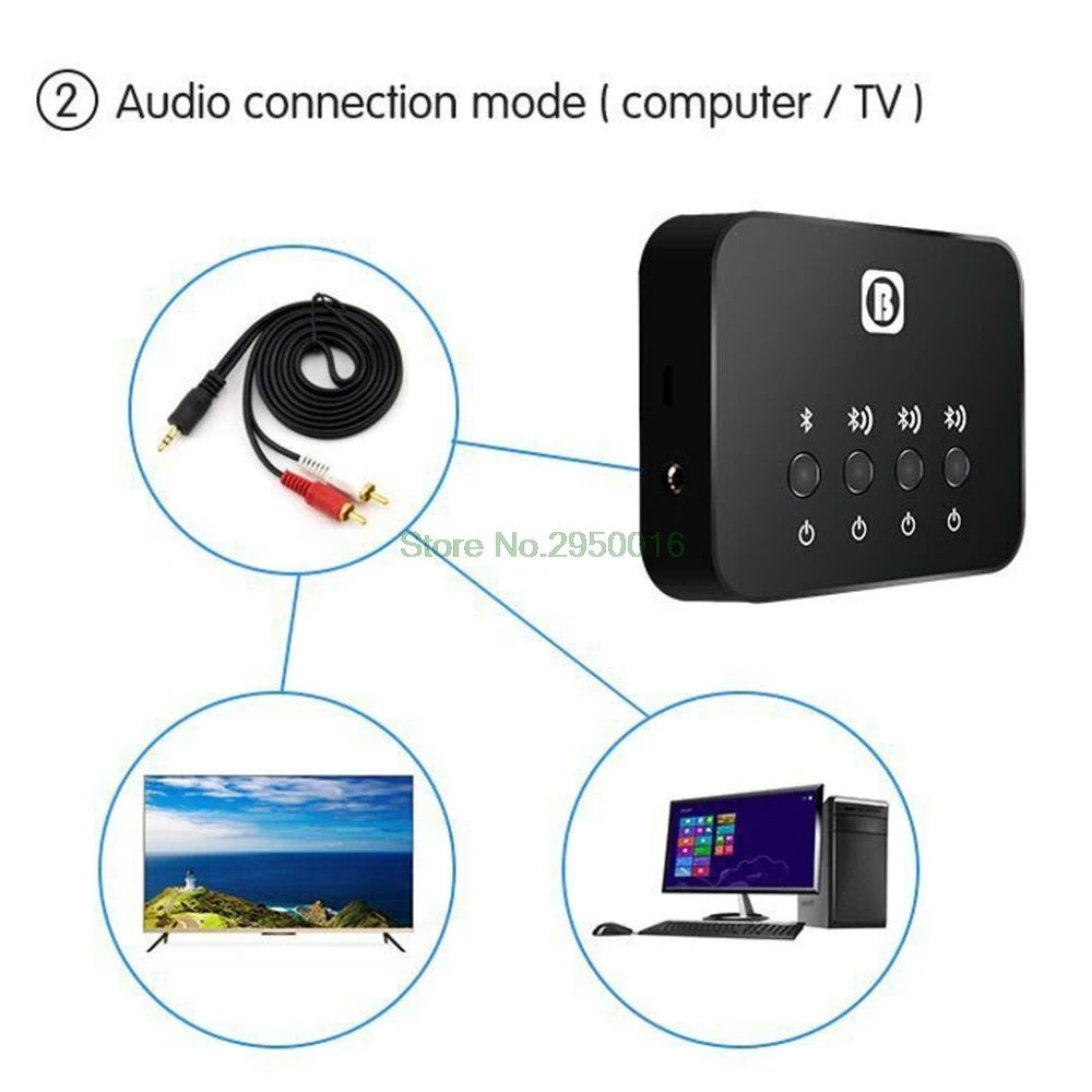 1 компл. Bluetooth V4.0 передатчик и сплиттер стерео аудио Музыка 1 до 2 AUX 3,5 мм для ТВ DVD MP3 Bluetooth адаптер Новый C26