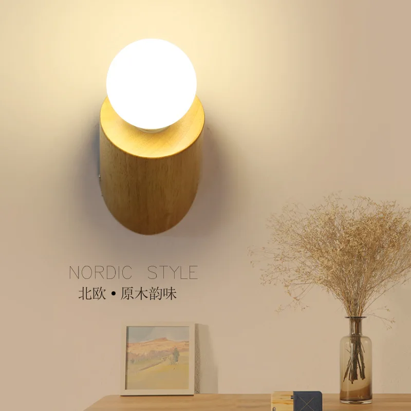 

Modern simple personality wall lamp creative wooden bedside lamp