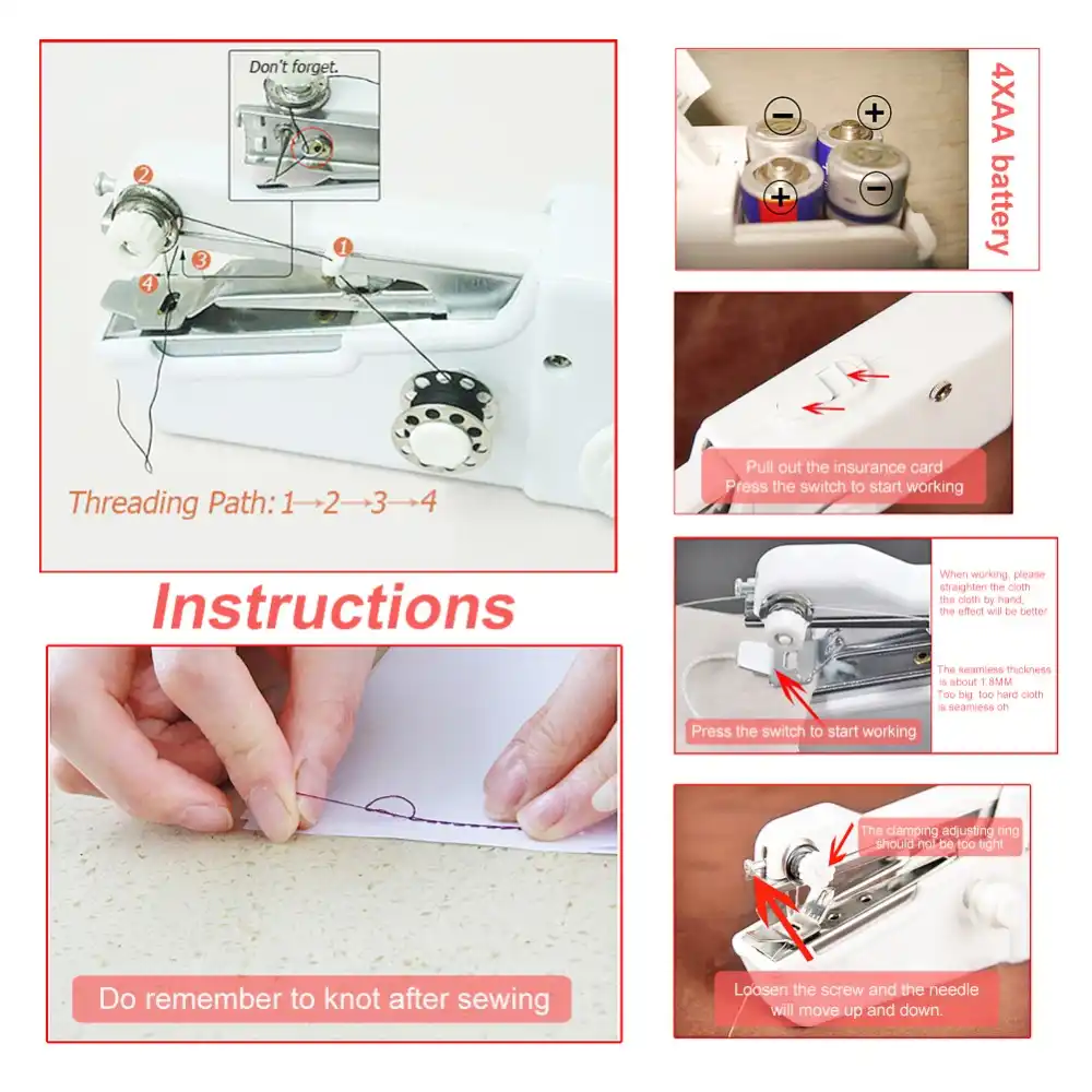 Cotton Fabric Mini Handheld Sewing Machine 18 * 5 * 4 Home Travel 31 Pieces Mini Sewing Machine Portable Manual Handy Sewing Machines Handheld Stitch Machine Suitable for DIY Clothing 