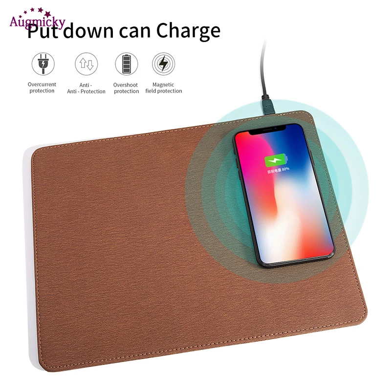 2018 Mobile Phone Qi Wireless Charger Charging Mouse Pad Mat PU Leather Mousepad for iPhone X
