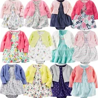 Infant Baby Girls Clothing 2024 Spring Baby Girl Dress Long sleeves Coat+Short SLeeve Bodysuit Dress 2PCS Baby Girl Clothes sets 1