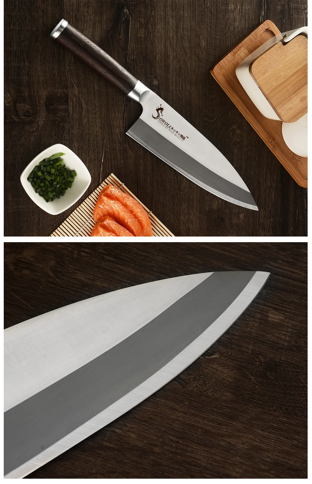 Sowoll Кухня Ножи набор Профессиональные Кухонные ножи Набор японский, из нержавеющей стали Кухня Ножи комплект дерево венге ручка Острый кухонный топорик