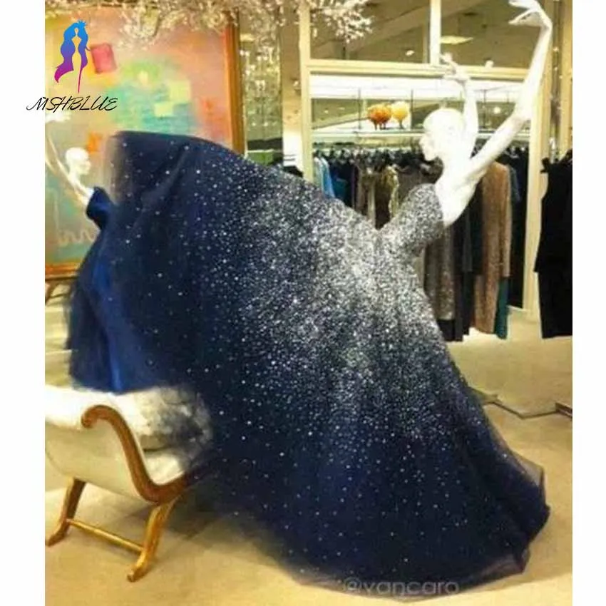 

Sparkling Strapless Floor Length Stars Beaded Navy Tulle Prom Dresses 2017 vestidos De Festa Long Fashion Pegeant Dresses