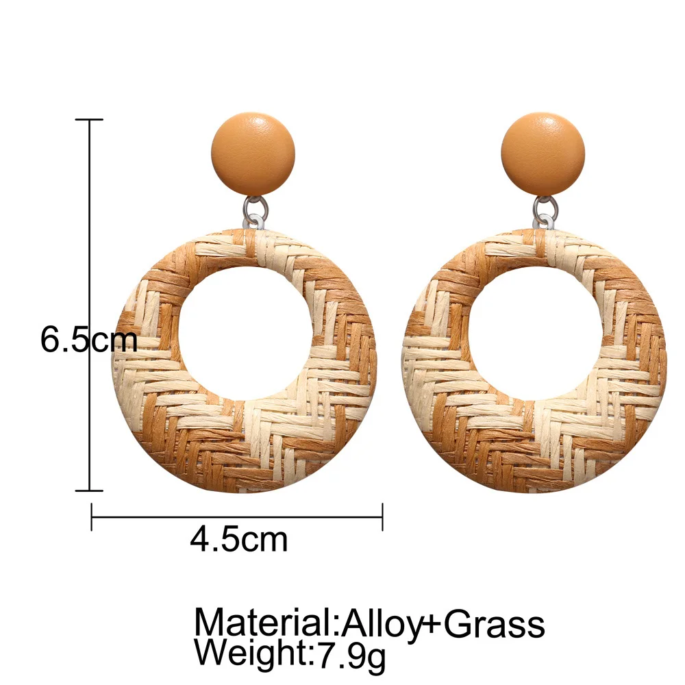 Геометрической формы, в стиле бохо висячие серьги ручной работы из ротанга, длинные Винтажные серьги, деревянные соломенные круглые квадратные серьги, ювелирные изделия