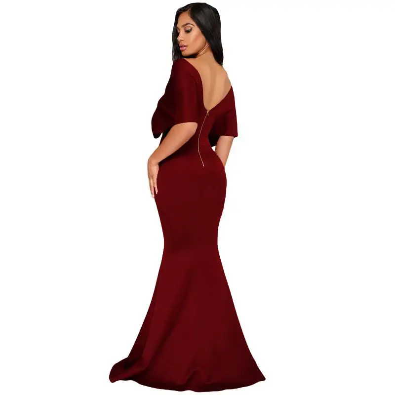 ADEWEL Elegant Women Off Shoulder Formal Party Dresses Vintage Cross Pleated Sleeve Sexy Maxi Dress Vintage Mermaid Long Dress (7)