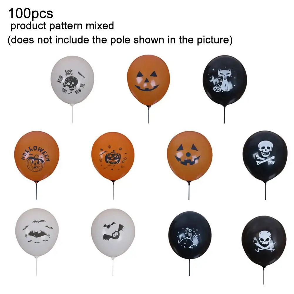 

100pcs Halloween Pumpkin Cat Decorative Balloons Thick Latex Balloons Festival Party Decoration Balloons Color Drawing Random