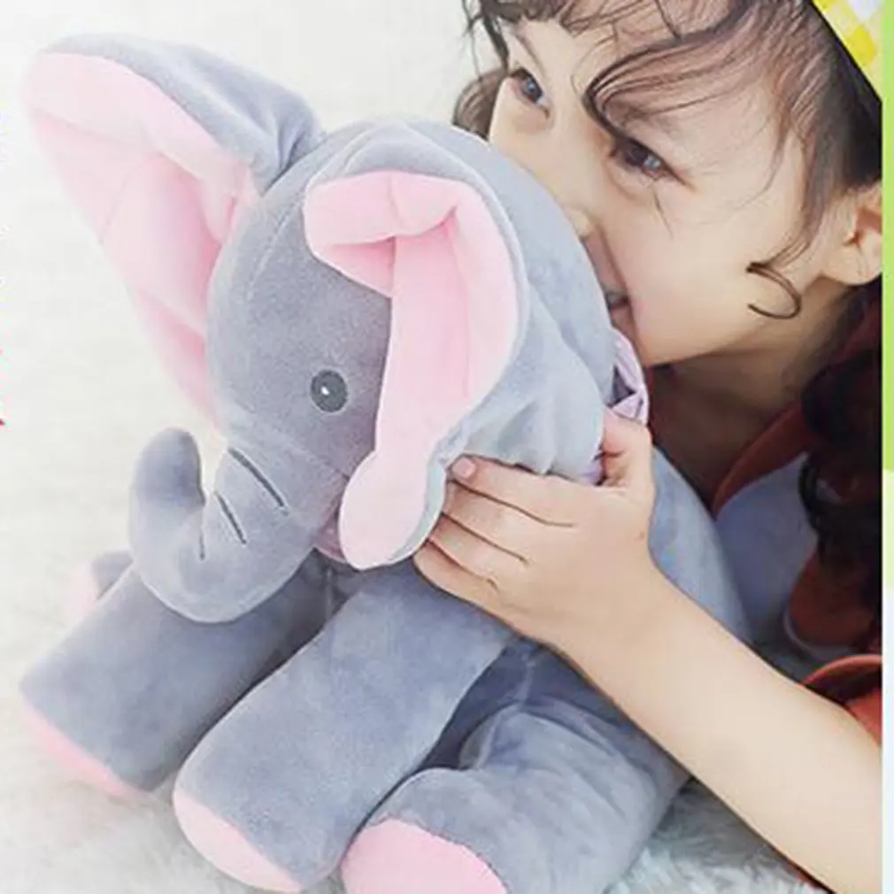 

Cute Peek-a-boo Plush Elephant Peekaboo Elephant Electric Blinking with Concert Singing Gray Plus Red English Version Elephant