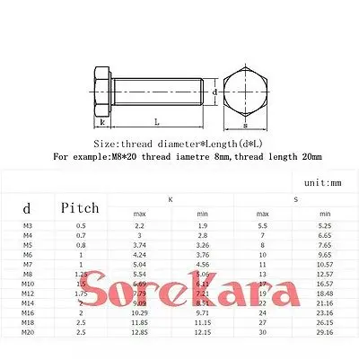 M8* 10-M8*150 мм Шаг 1,25 304 нержавеющая сталь с шестигранной головкой болты