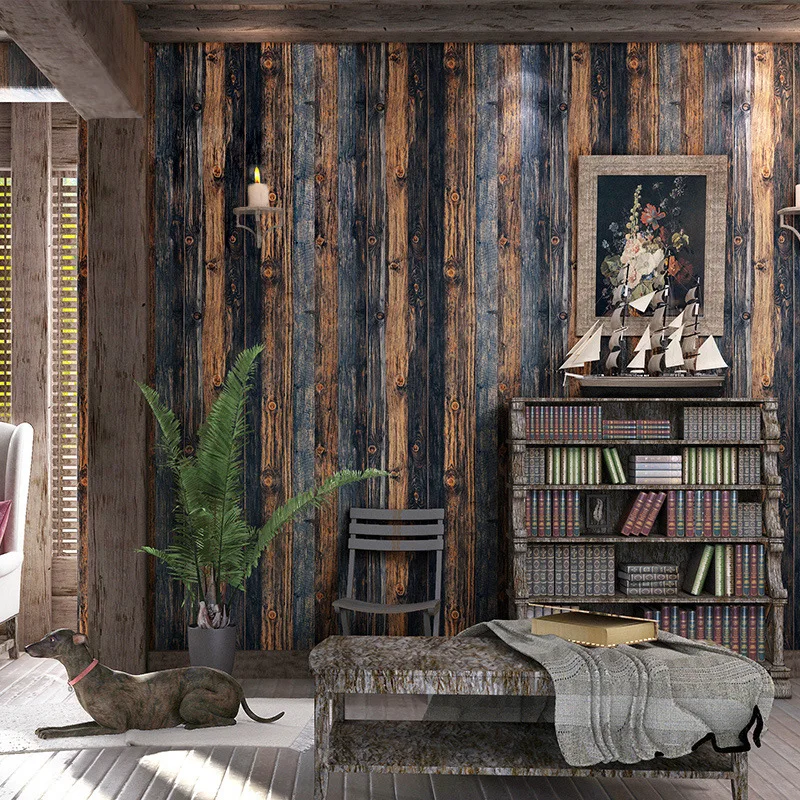 

Vintage imitation wood grain 3d wallpaper Personality restaurant cafe store background wall paper PVC 0.53x9.5m wall sticker