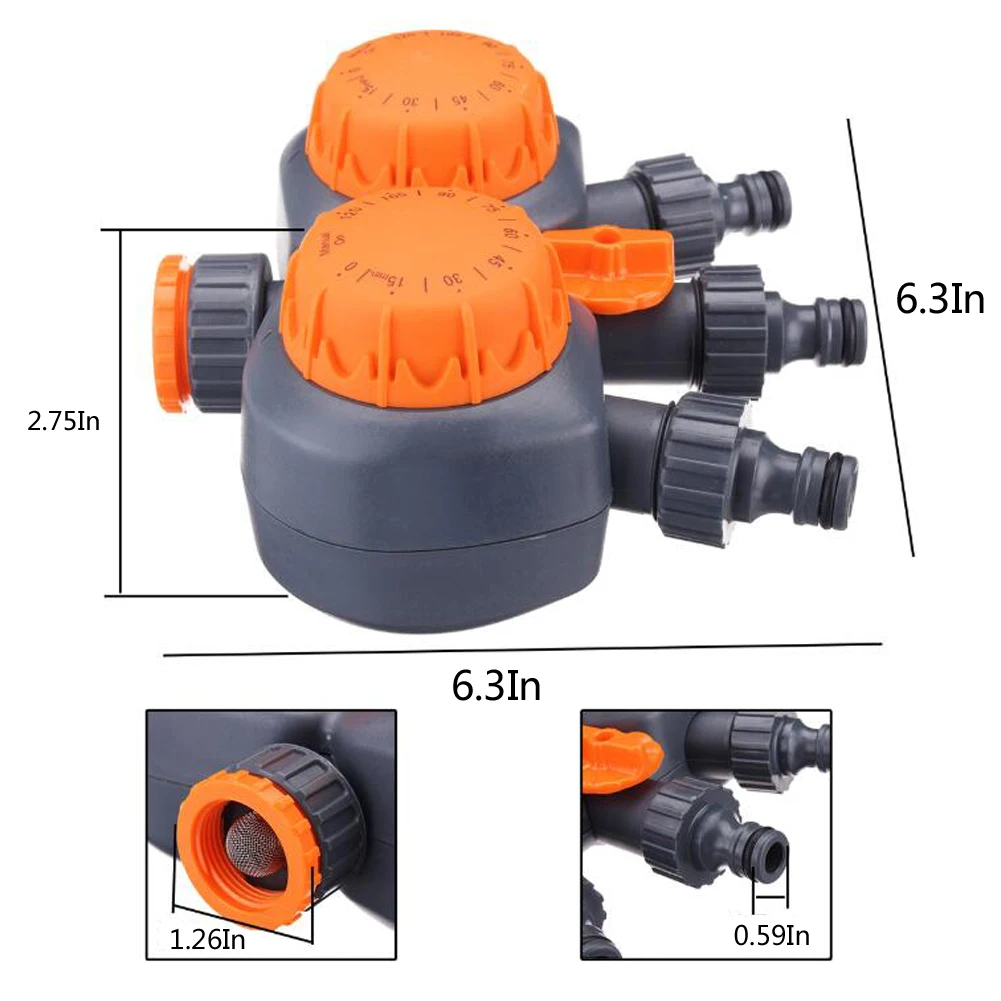 Автоматический машинный таймер для полива воды, система управления, таймер для полива сада, домашний таймер с 3 портами, 2 головки, 120 минут, поток воды