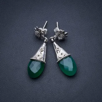 

Natural Chrysoprase Bohemian 925 Sterling Silver Drop Earrings 1 1/2" R2448