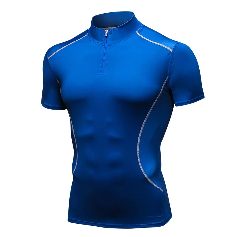 Для мужчин коврик для фитнеса воротник тренировочные кроссовки стрейч короткий рукав поло рубашка Спортивная одежда быстросохнущая плотная Спортивная футболка-поло - Цвет: blue