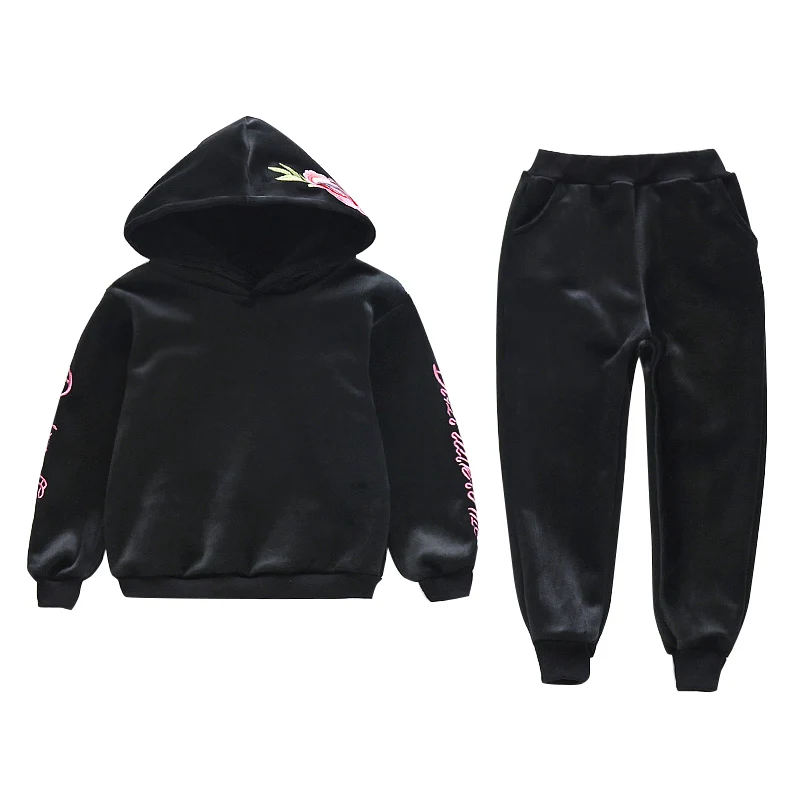 

Girls Clothing Sets Thick Plus Velvet Sports Suits For Girls Hoodies & Pants 2Pcs Autumn Winter Sportswear Letters Tracksuits