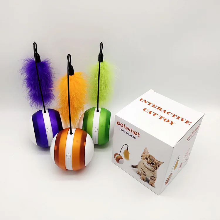 Pet Cat электрическая игрушка для котенка игрушка с яркий светодиодный светильник вокальный Роллинг перо мяч автоматическая вращающаяся интерактивная игрушка для собаки кошки