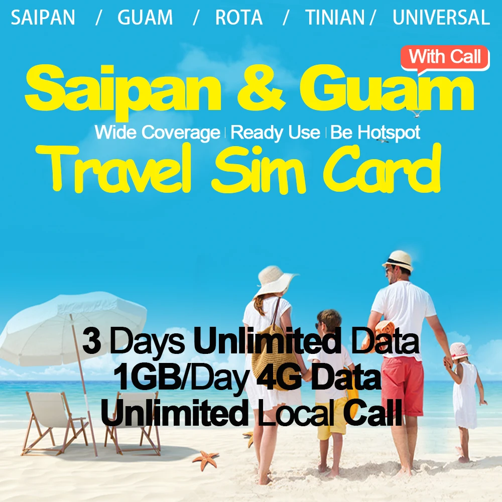 

Mewfi IT&E Saipan Guam Travel Sim Card 3 Days Unlimited Data 1GB/Day 4G Data+Unlimited Local Call Universal in Rota Tinian