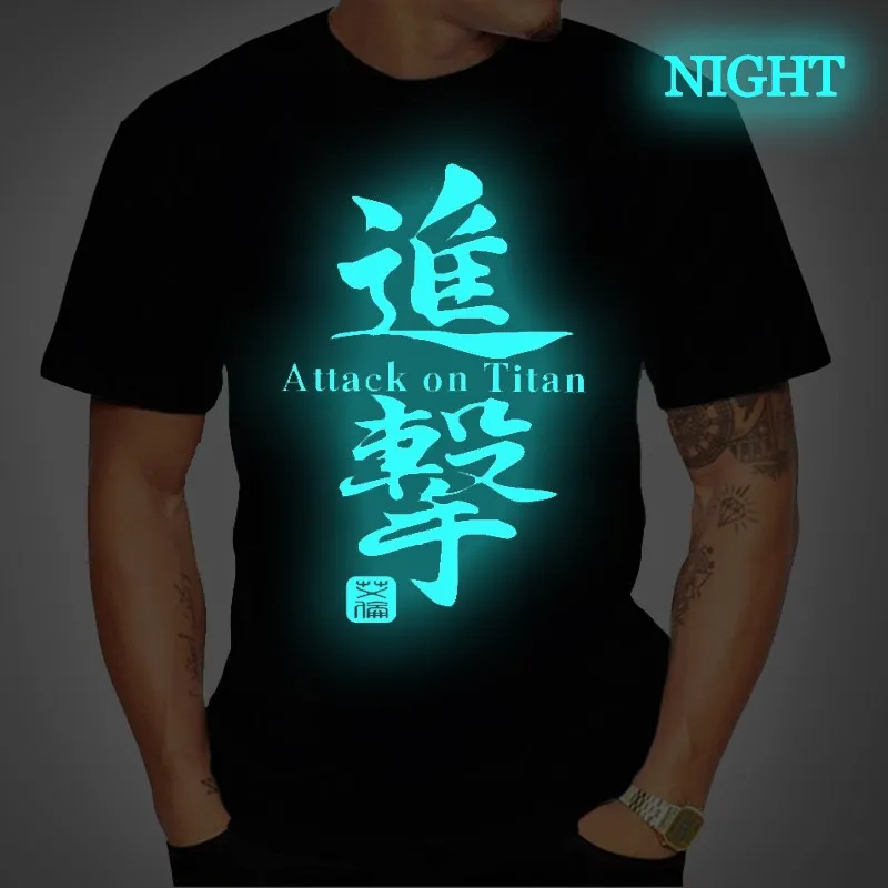 

Anime Clothes Attack on Titan Eren Mens T Shirt Summer Short Sleeve T Shirts Women Casual Tees Streetwear Plus Size Luminous