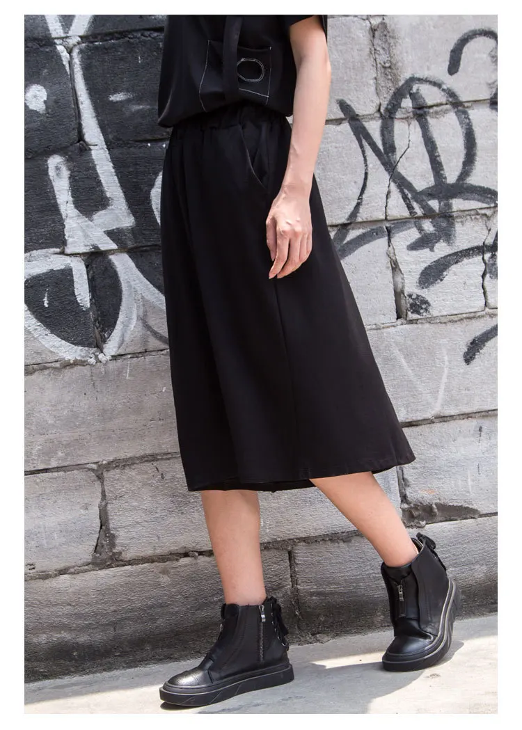 Уличная одежда с высокой талией, широкие брюки, Женская Асимметричная юбка, сплайсированные тонкие брюки до колена