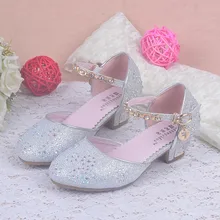 Enfants 2016 Kids Girls Princess Sandals Chilren Wedding Shoes High Heels Dress Party Shoes For Girls Pink Blue Gold Silver