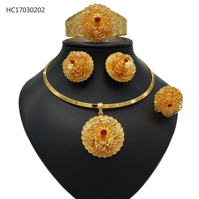 

YULAILI African Beads Jewelry Set for Women Wedding Bridal Dubai Ethiopian Pure Gold Color Costume Accessories