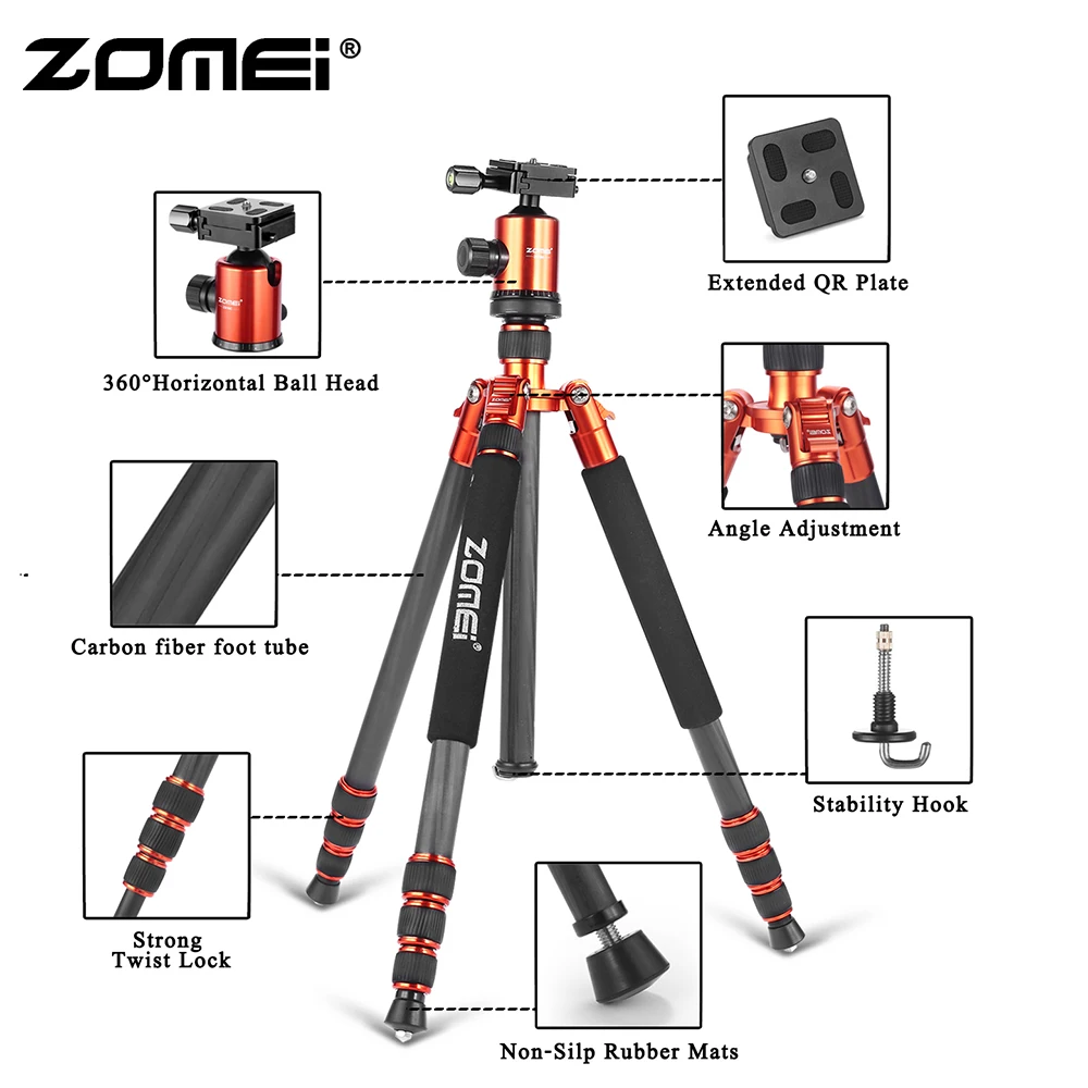 ZOMEI Z818C штатив для камеры и монопод дорожный штатив из углеродного волокна с шаровой головкой 360 градусов и сумкой для цифровой камеры SLR DSLR