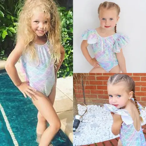 Toddler Cute Kids Baby Girls Swim Mermaid Leotard Swimwear Swimsuit Bikini Set Bathing Suit Costume Colthing Bodysuit