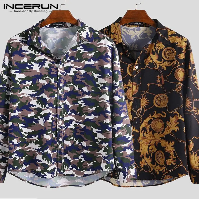 

INCERUN Men Print Hawaiian Wind 2020 Lapel Long Sleeve Button Shirt Breathable Loose Street Handsome Dress Camisa Masculina 5XL