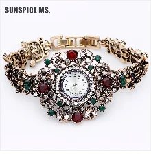 SUNSPICE-MS, винтажные часы с браслетом-манжетой и кристаллами, женские часы, античное золото, кварцевые часы, цифровые, Relogio Feminino, свадебный подарок