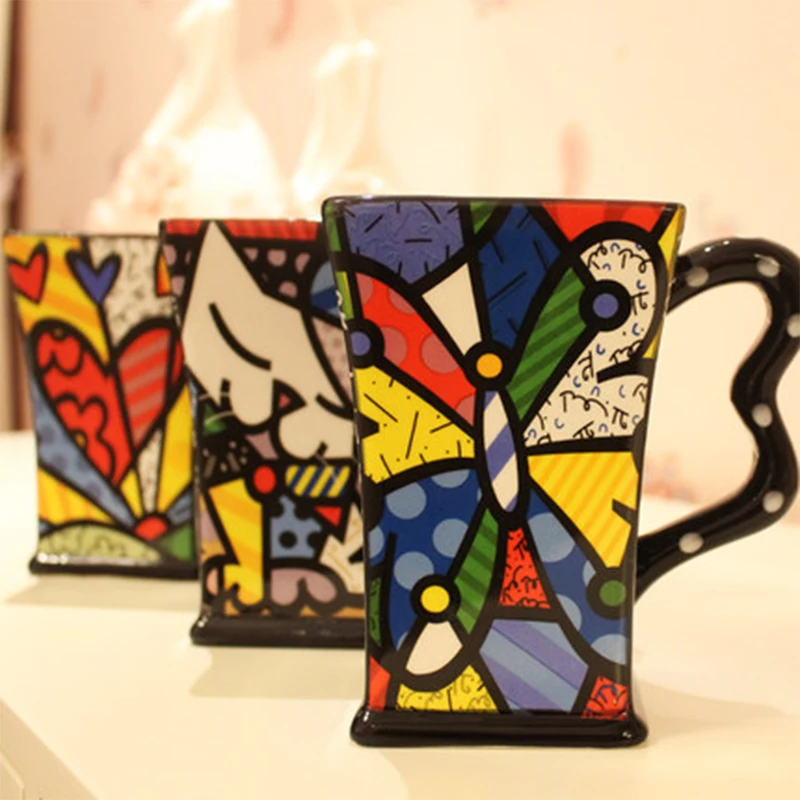 

Fashion Square Cartoon Mug Large Capacity Water Cup Couple Children's Creative Hand Painted Cup