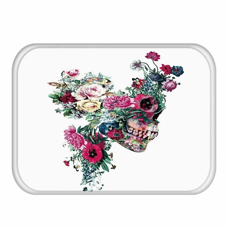 Tropical Entrance Area Rug Waterproof Skull With Flower Pattern Carpet For Kitchen Bathroom Tapete Tapis Robot De Cocina