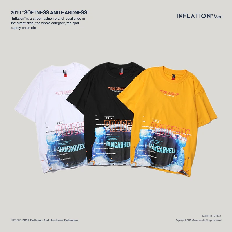 

INFLATION 100% cotton T-shirt 2019 Printed Short Sleeve T-Shirt summer casual loose O-neck Men's t-shirt streetwear 94200SE