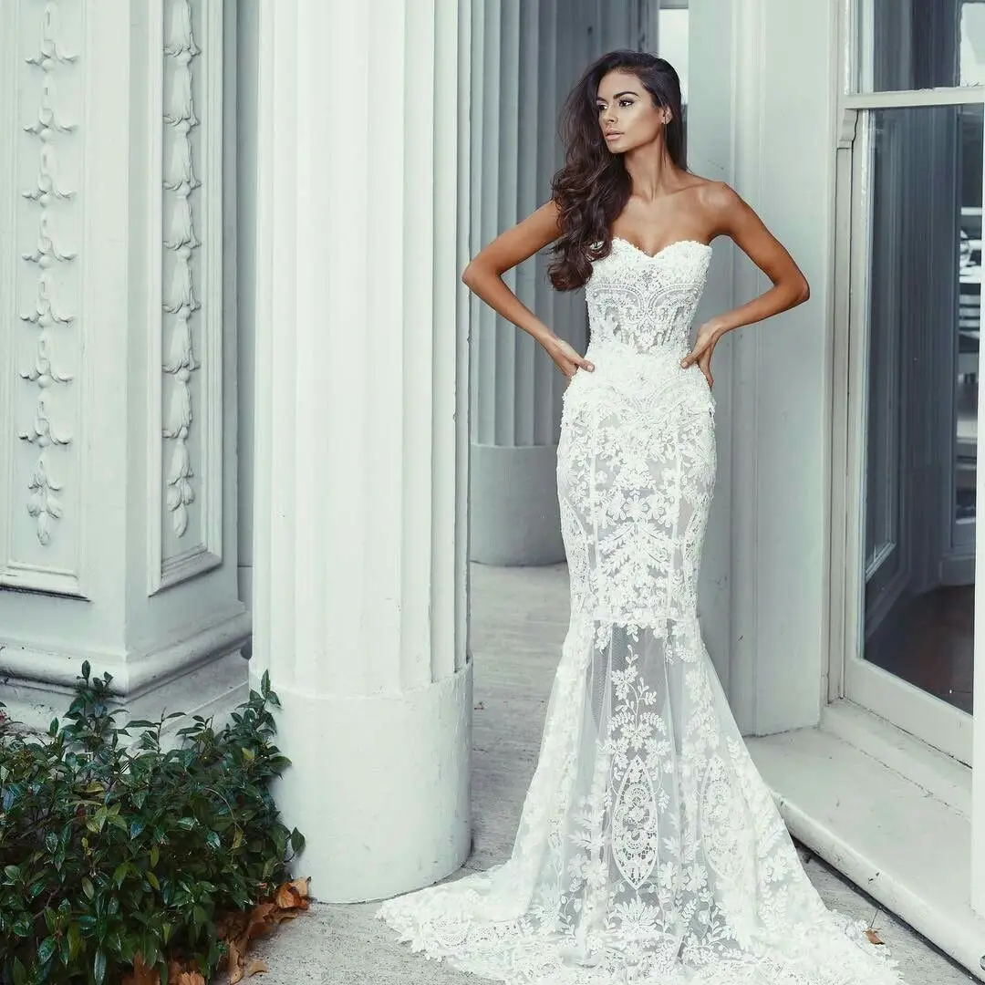 

Summer Cheap Illusion Lace Wedding Dress Sleeveless Mermaid Bridesmaid Dress White Backless Bride Dress Vestido De Dama De Honra