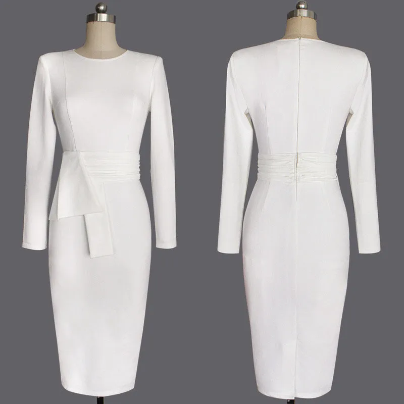 Plus Size 2XL Long Sleeve Party Office Dress Women Winter White Slim With Sashes Mid Calf Length Pencil Dresses Vestido De Festa Plus Size 2XL Long Sleeve Party Office Dress Women Winter White Slim With Sashes Mid Calf Length Pencil Dresses Vestido De Festa