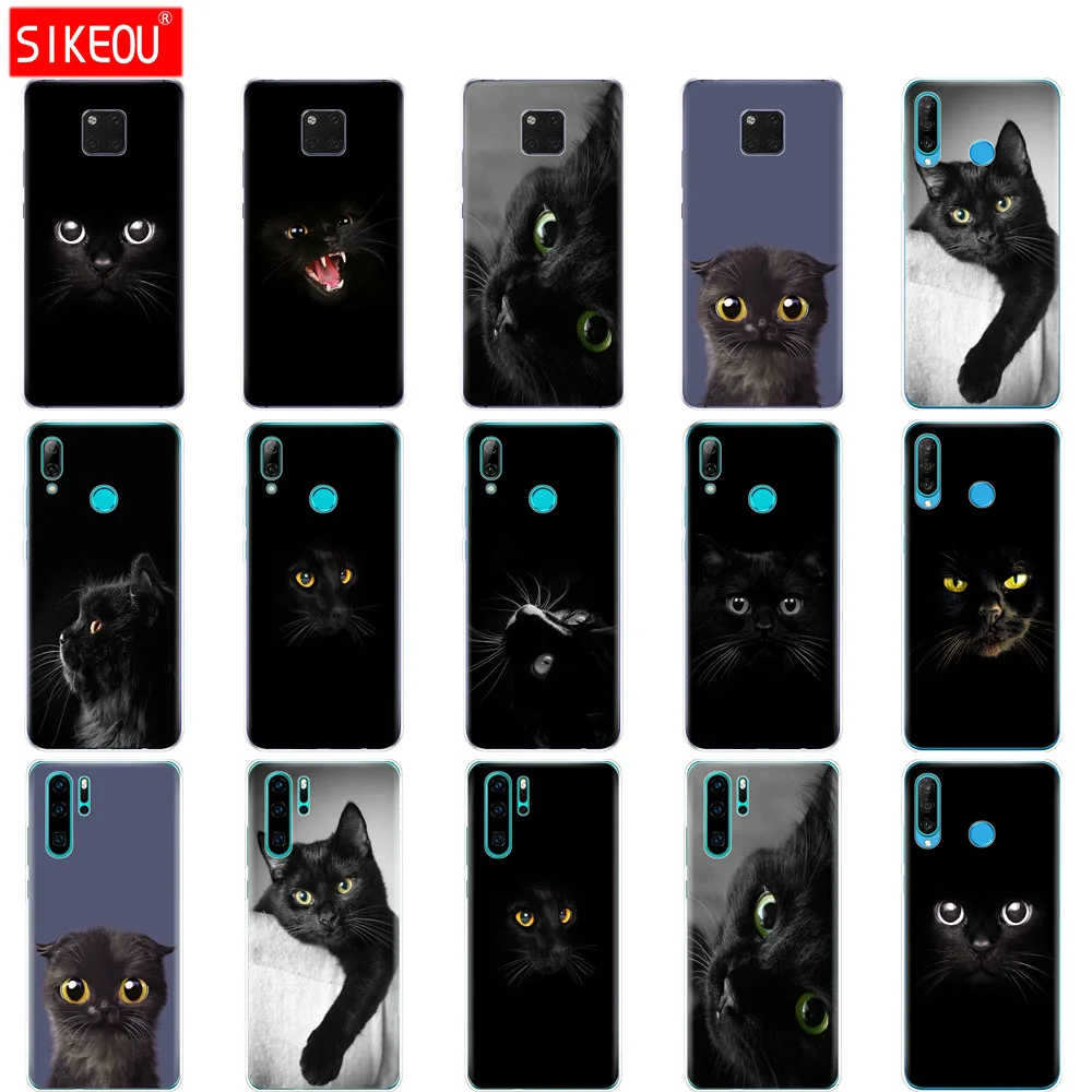 Case For Huawei P30 PRO LITE Back Mate 20 Pro Lite P Smart 2019 Plus Coqa Fundas Black Cat Staring Eye On | Мобильные телефоны и