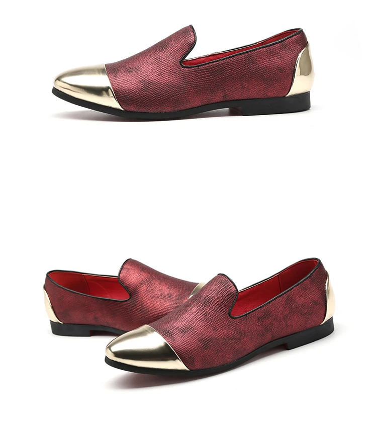 Новинка года; стильные мужские лоферы с металлическим носком на металлическом каблуке; цвет ярко-красный; Высококачественная кожаная обувь; Мужская официальная обувь для выпускного бала и банкета