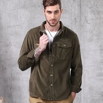 

Cotton Corduroy Men's Long Sleeve Lapel Military Shirt Male Outdoor Riding Climbing Hiking Sports Breathable Tactical Shirts