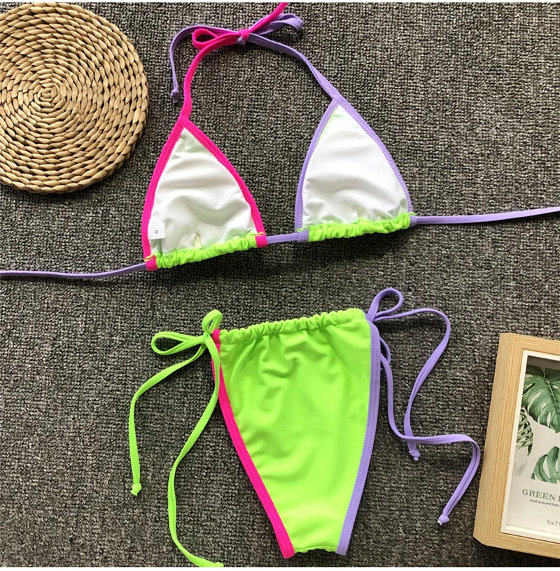 Colysmo, сексуальное пляжное бикини,, купальный костюм с пуш-ап, Женский комплект из двух предметов, с панелями, в полоску, Бразильское бикини, на шнуровке, пляжная одежда