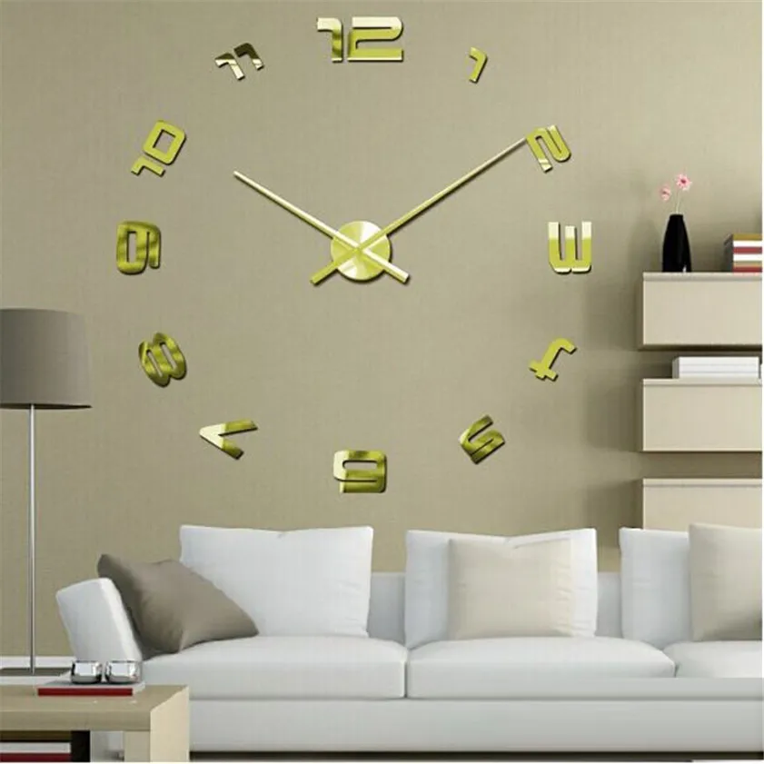 D3 High Cost Effective Modern 3D DIY Large Wall Clock Mirror Surface