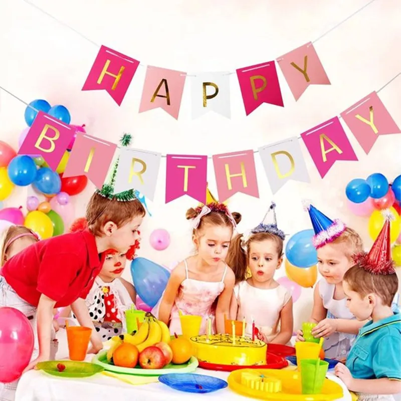 

STARLZMU happy birthday banner foil letter balloons pink blue Garland Banners Flags Boy Girl Baby Shower black party Decoration